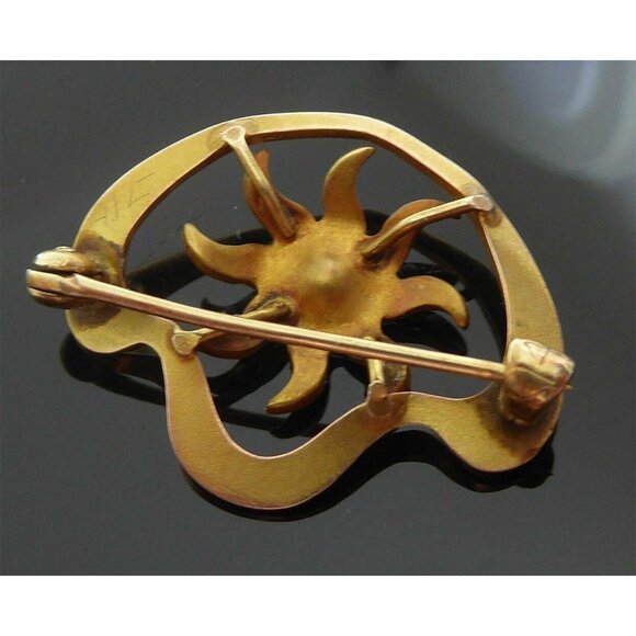 Art Nouveau 14K Gold Brooch With Starfish & Pearl Design - Picture 4 of 5